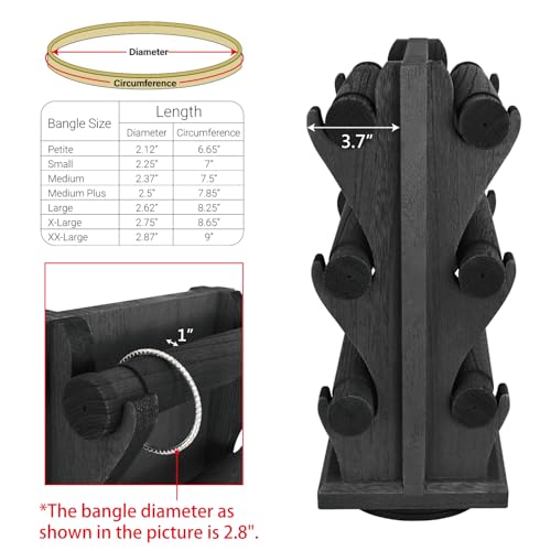 Ikee Design Two-Sided Rotating Wooden Jewelry Bracelet Display Stand Holder 6 Removable Holders, 3 Tier Bar Bangle Organizer-Perfect for Bracelets and Jewelry Display for Vendors, Black Color - color: 3) Black, 6 Bars