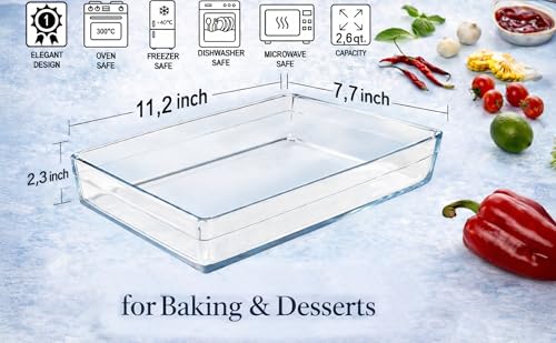 Ums 2.6-Qt (11.2'' x 7.7'' x 2.3'') Glass Baking Dishes for Oven, Borosilicate Glass Casserole Dish, Casserole Dishes for Oven, Microwave and Dishwasher Safe Clear Bakeware - size: 2.6 QT
