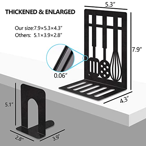 Book Ends,Metal Bookend,Bookend Decorative Heavy Book Ends for Shelves, Home Decorative Bookends for Heavy Books,Non-Skid Black Book Holder for Kitchen Housewarming Cooking Lover Gifts - style: Kitchen1