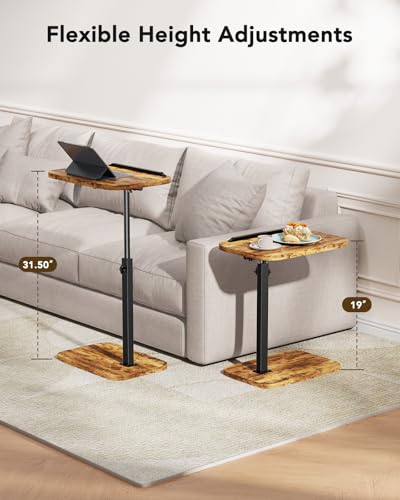 HUANUO Adjustable TV Tray, Height Adjustment TV Trays with 360° Swivel and 90° Tilt, Sturdy & Multi-Functional Sofa Table with Anti-Slip Bar, Side Table for Couch, Bedside, Dining, Living Room - color: Vintage Rustic Brown