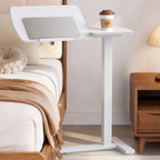 Sakugi Overbed Bedside Table with Wheels, Height Adjustable Laptop Desk, Hospital Bed Table with Tilt Top, Rolling Bed Tray for Home & Office,27.6" L x 12.9" W x 29.1"–39" H, White - color: White