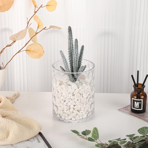 5‘ Wide 6" High Decorative Glass Cylinder Vase with Dimpled Circle Pattern, 8 Inch Tall, Clear (1, 5"x6") - size: 5"x6"