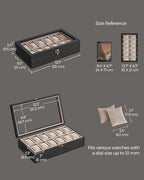 SONGMICS 12-Slot Watch Box, Watch Display Case with Large Glass Lid, Removable Watch Pillows, Velvet Lining, Gift Idea, Ebony Black UJOW120B01 - color: Ebony Black, size: 1 Layer 12 Slot