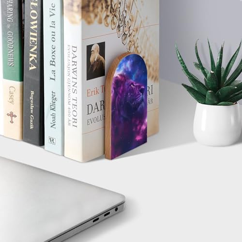 Galaxy Tiger Head Book Ends Decorative Wood Bookends for Shelves Kids Room Desk Home Office Book Stoppers for Books, DVDs, 1 Pair/2 Pieces(5x3.1 in) - color: Galaxy Tiger Head