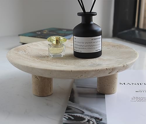 Nawgnail Handmade Travertine Fruit Bowl for Kitchen Counter 10", Large Decorative Bowl for Home Decor, Modern 3-Legs Serving Plate, Key Bowl for Entryway