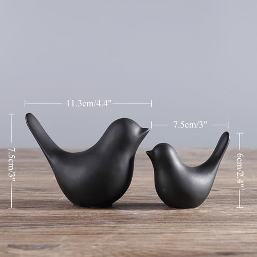 2 Pieces Decor Ceramic Bird Figurines Small Bird Statues Home Decor Modern Style Figurine Decor for Living Room,Bedroom,Desk,Bookshelf,Shelf,Coffee Table, Fireplace Mantel (Black) - color: Black