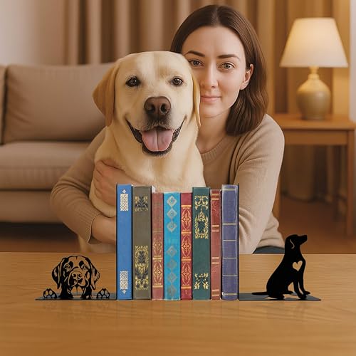 Labrador Retriever Theme Bookends Decor – Labrador Gifts with Black Modern Bookends, Decorative Bookends for Shelves – Unique Book Stopper for Shelves (Labrador Retriever) - color: Labrador Retriever