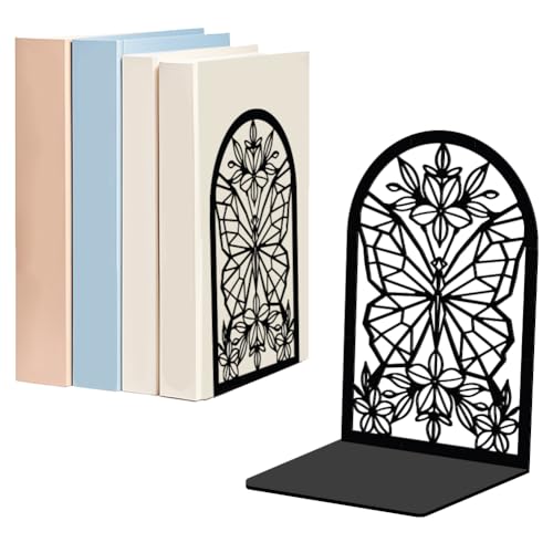 WADORN 1 Pair Geometric Butterfly Metal Decorative Bookend for Shelves, Heavy Duty Book Ends Modern Non-Skid Books Holder Stand Black Book Support Stoppers for Desk Bookshelf Office Home, 5.3x4.3x7.8 - color: Geometric Butterfly