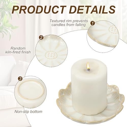 uxcell Candle Holder Plates, 4 Inch Ceramic Candle Tray Tealight Incense Holder Dish Candlestick for Tea Light Aromatherapy Wedding Rustic Vintage Home Decor, Sunflower White - color: White