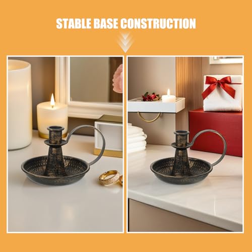 MAGICLULU Retro Iron Candle Holder, Rustic Candlestick Stand for Pillar Candles, Decorative Metal Tray for Home, Wedding, Party Table, Bronze (5.89in)