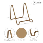 TRIPAR 4-Inch 2 Pack Metal Venetian Gold Square Stand, Square Wire Easel, Small Photo Stand, Small Book Holder Stand for Table, Display for Picture Frames, Plaques and Plates