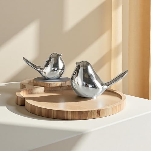 Ceramic Birds Figurines Home Decor, Set of 2 Gold Birds Statue, Chubby Small Bird Figurines, Modern Style Bird Decor for Home Living Room Desk Bookshelf Coffee Table Office Desktop (Gold) - color: Gold