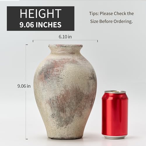SIDUCAL Ceramic Vintage Flower Vase | 9 Inch Large Pottery Rustic Farmhouse Boho Vase for Home Decor, Table, Living Room, Bathroom, Coffee Desk, Shelf, Mantel Decoration, Wedding, Terra - color: 1009-terra