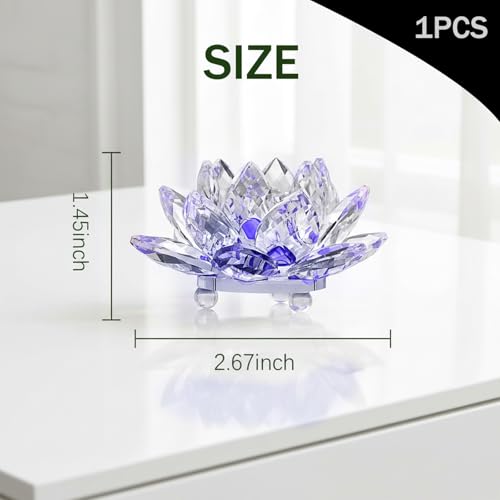 Lotus Flower Figurine,Crystal Lotus Decor Centerpiece,Feng Shui Home Decor for Office Desk Accent in 2.5 Inch - color: Purple