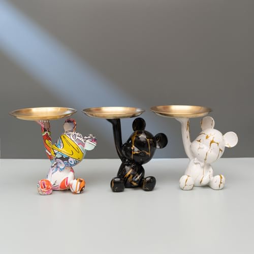 Key Holder Bowl Tray For Office Desk, Decorative Animal Bear Sculpture Home Decor Statue, Storage Tray For Entryway Table (Black & Gold) - color: Black & Gold