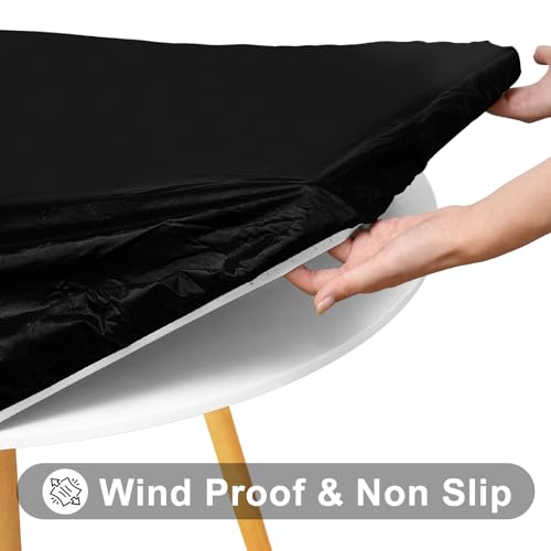 Smiry Round Picnic Tablecloth, Wipeable Flannel Backed Vinyl Tablecloths for 18" - 24" Tables, Waterproof Elastic Fitted Table Covers for Camping, Indoor, Outdoor, Black - color: Black, size: For Up To 18"-24" Round