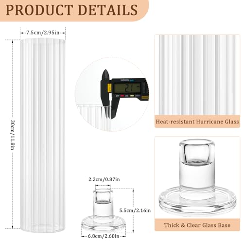 Hurricane Candle Holder Thickened Ribbed Cylinder Covers Taper Candle Sticks Holder Glass Tall Candlesticks Holders Centerpiece for Wedding Dining Table, 4 Pcs - color: Clear Ribbed