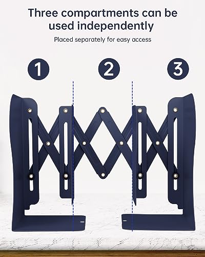 Honagu Adjustable Bookends, Metal Book Ends for Shelves Heavy Book, Desk Magazine File Organizer for Home, Office, Books, Papers, Extends up to 19 inches (Royal Blue) - color: Royal Blue