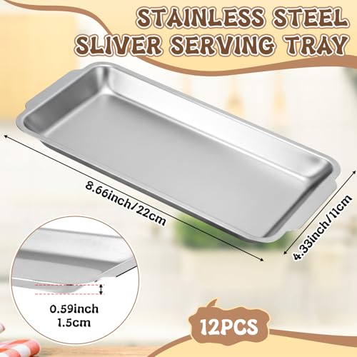 Silver 12 Pcs Small Stainless Steel Serving Tray Bulk 8.66'' x 4.33'' Rectangle Stainless Steel Food Serving Platter with Handle Vanity Tray Decorative Party Plate for BBQ Buffet Appetizer - color: Silver