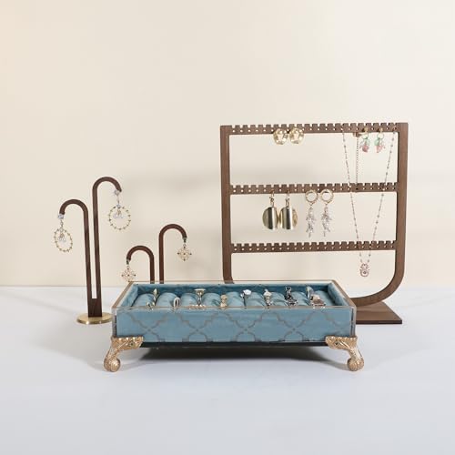 GemeShou velvet slots Ring holder for jewelry organizer, Earring ring display stand for selling, felt ring jewelry holder tray showcase【Velvet slots Ring Holder-Light blue】 - color: Light blue