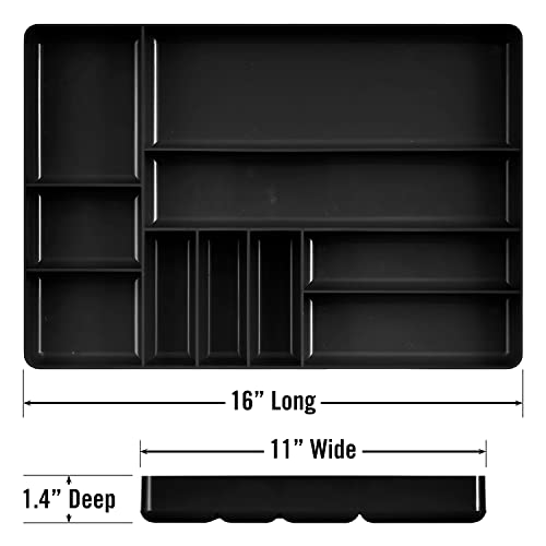 Ernst MFG 10 Compartment Drawer Organizer: Heavy Duty Stackable Tray for Automotive Tool Organization -Low Profile Toolbox - Nuts and Bolts, Tools, Parts, Easy to Clean - Black - Made in the USA - color: Black, size: 10-Compartments