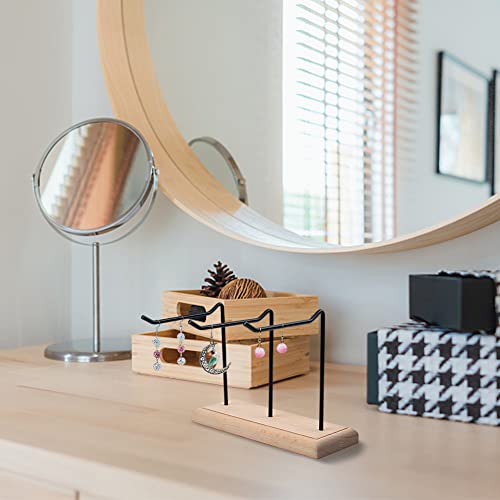 1-Tier 3-Row Wood Jewelry Display Stands 8.27x6.69x6.69 Inch Metal Tabletop Jewelry Organizer Black Metal Earing Tower Stand for Earring Bracelet Watch Chain Keychain for Ring Storage