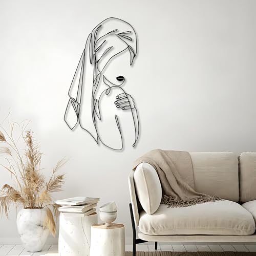 OZF Minimalist Female Line Art Metal Wall Decor, Modern Abstract Woman Silhouette Wall Art, Contemporary Feminine Wall Sculpture for Living Room Bedroom Bathroom, Indoor Hanging Home Decor (Black3, 53 x 30 in | 135 x 76cm) - size: 53 x 30 in | 135 x 76cm,
