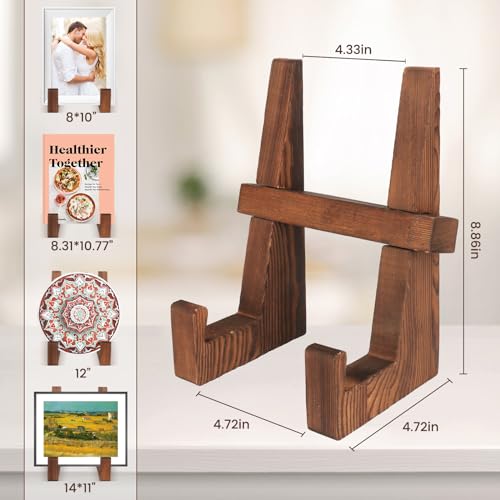DEBETOOL Wooden Plate Stand - 8.8inch Wood Plate Holder Stand for Display, Rustic Wooden Picture Frame Holder Stand, Decorative Table Top Easels for Display