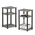 Furinno JUST Side Table Set of 2, 3-Tier End Tables, Open Shelves Night Stand, Nightstand, Toolless Assembly, for Living Room, Bedroom, French Oak - color: French Oak Grey/Black, size: 3-Tier, Round Pole, style: 2-Pack