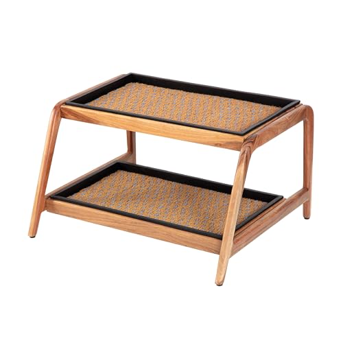 Anji Mountain Heavy Duty Waterproof Wooden Shoe Storage Mat Organizer/Boot Storage Tray Multi Use for Entryway with Coir, Tan and Blue Insert, 2 Tier, Fits 4 Pair (26.5" Wide) - color: Tan and Blue, size: 2 Tier, Fits 4 Pair