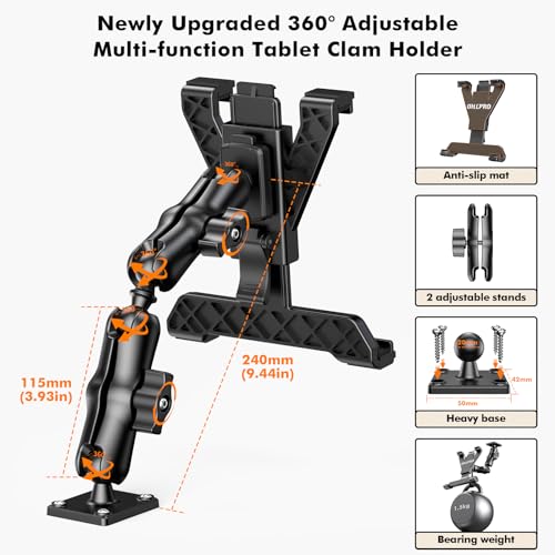OHLPRO Tablet Holder for Truck, Heavy Duty iPad Mount for Drill Base 360°Adjustable 2-Stage Arm Car Stand for All 7" - 11.5" iPad Pro,Mini,Samsung Tab,Nexus, Great for Desks,Wall, Businesses - size: 2-Stage Arm