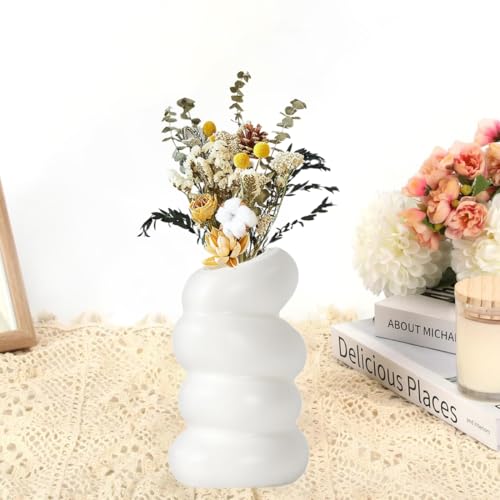 White Flower Vases Plastic Spiral Vase Modern Fall Minimalist Vase Small Pampas Grass Decorative Vases Flower Arrangement Container for Home Decor Wedding Table Party (1Pcs)
