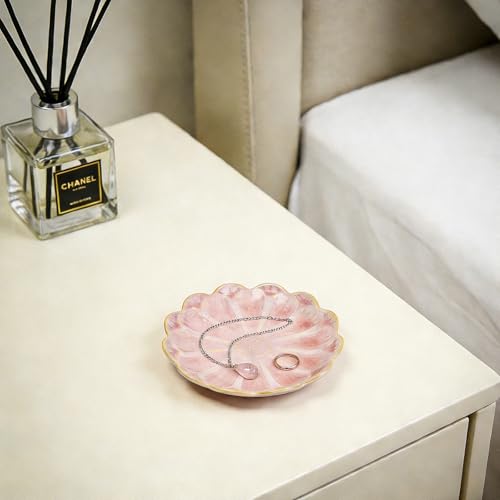 SEEDUSTRY Ceramic Jewelry Tray, Petal Ring Dish, Small Ceramic Jewelry Trinket Holder, Desktop Decoration, Dainty‌ Plate for Rings, Earrings, Necklace, Gifts for Mother Girlfriend Daughter Sister - color: Sunflower Pink
