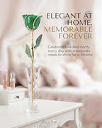 Forever Rose Hand-Dipped in 24K Gold, Emerald-Inspired May Birthstone with Sparkles, Real Rose in Luxury Gold Gift Box & Clear Glass Bud Vase – Perfect Ready to Gift for May Birthday or Any Occasion - color: May Emerald