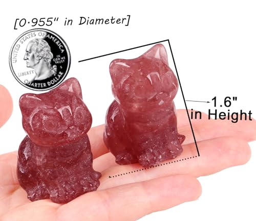 QINJIEJIE Strawberry Quartz Cat Crystals Figurines Carved Stone Healing Crystal Gemstone Sculpture Home Office Decoration Sitting Cat Statue Gifts for Women - color: R-strawberry Quartz, size: 1.5 inches