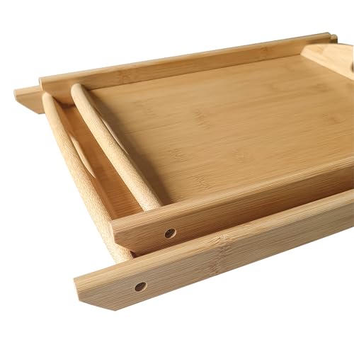 Bamboo Serving Tray Rectangle Platter Breakfast Dinner Food Bed Tray for Eating Kitchen Restaurants (1, 15" x 10.2" x 1.2" (with Handle)) - size: 15" x 10.2" x 1.2"