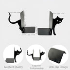 Cute Cat Book Ends Cat Bookends for Shelves, Home Office Desk Gift for Cat Lovers and Reading Enthusiasts - color: Black