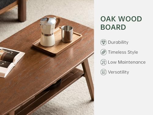 100% Solid Oak Wood Coffee Table for Living Room, 2-Tier Small Table with Storage Shelf, Mid Century Modern Coffee Tables (Walnut, 31.49" x 19.68" x 17.32") - color: Walnut Colour, size: 31.49"W x19.68" D x 17.32" H