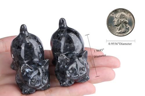 2" Black Labradorit Crystal Cat Decor Figurine Statue Natural Healing Crystals Stones Carved Office Room Decor Sculpture Cute Trinkets Statue Decoration Gemstones Gifts for Cat Lovers Women - color: Black-labradorit