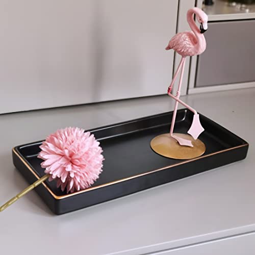 10 x 5 Ceramic Bathroom Tray for Countertop, Decorative Vanity Tray for Dresser Tops, Small Rectangular Trays for Perfume, Candle, Jewelry, Cosmetics (Black) - color: Black