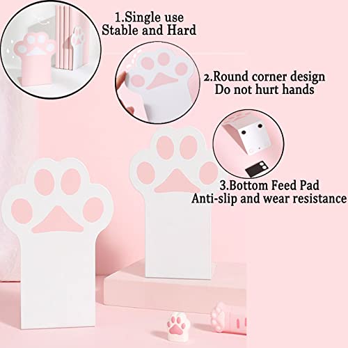 2 Sets Cat Paw Metal Bookends (4 Pieces in Total) Cute Desktop Bookshelf Sturdy Cartoon Bookshelf for Home and Office Decoration(White) - color: 2 Sets White