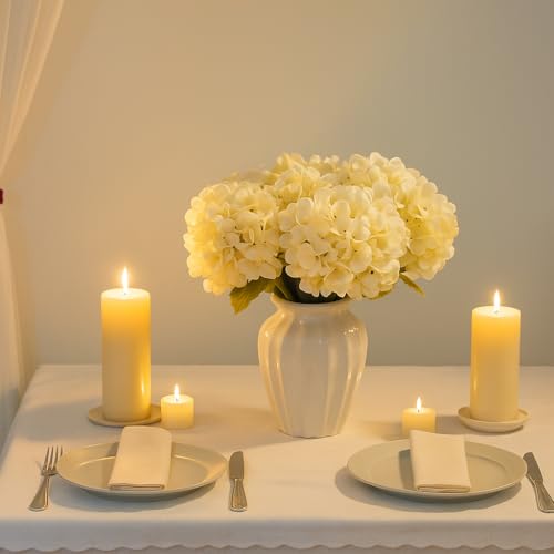 6pcs Artificial Hydrangea Flowers - Easy to Shape for Home Decor,Commercial Staging & DIY Crafts, Maintenance-Free Fake Flowers in Multiple Color Options, Flores Artificiales(White) - color: White