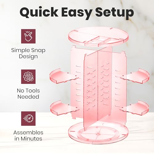 Masirs Rotating Makeup Organizer for Vanity, Large 360° Spinning Cosmetic & Skincare Organizer, Adjustable Shelf Height, Perfume Stand, Countertop Storage for Bathroom or Bedroom, Pink - color: Pink