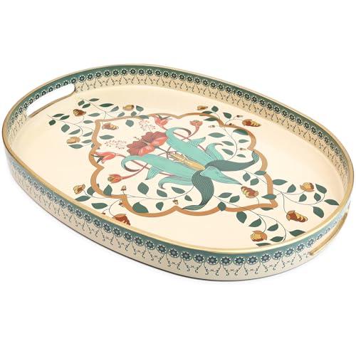 Oval Plastic Serving Tray with Handles, Elegant Decorative Tray for Coffee Table, Ottoman, Living Room, Kitchen, Outdoor Use. 10"*16"*1.4" A - color: Omovala, size: 16" x 10" x 1.4"