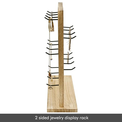 Ikee Design Free Assemble 2 Pcs Set Wooden Jewelry Display Rack with 20 Removable Metal Hooks/Each, Earring Display Holder Stand for Earring,Necklaces,Bracelet, Keychain Stand, Oak Color - color: b) Oak, 2 Pieces