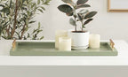 Kate and Laurel Halsey Rectangle Decorative Narrow Tray with Gold Metal Handles; 24 x 10; Green and Gold; Modern Glam Slim Serving Tray with Handles for Living Room Decor