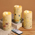 Eywamage Fiber Optic Flameless Pillar Candles with Remote Set of 3, Butterfly Floral Spring LED Candles Battery Operated Φ 3" H 6" - color: Butterfly Floral