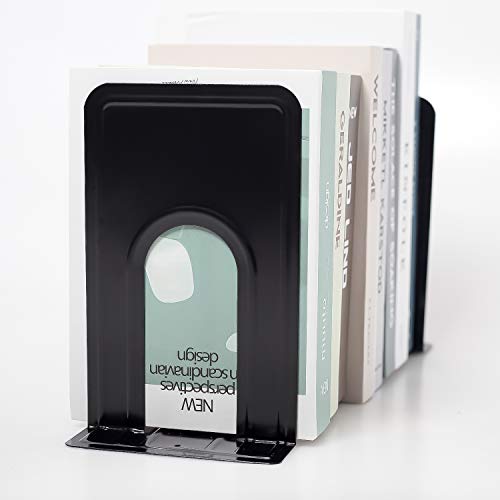 8 Pairs 16 Pieces 8.3 x 5.1 x 6.5 Inch Metal Bookends, KINJOEK Heavy Duty Book Support with Anti Slip Pads for Books, Magazines, DVDs, Perfect for Home, Office, School, Library, Black - size: 8Pairs Black