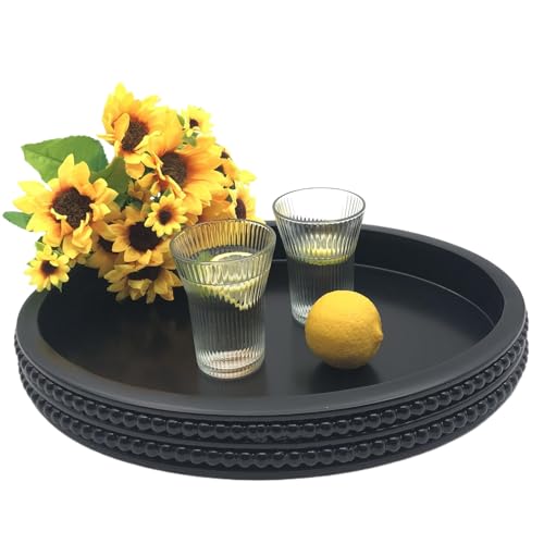 Carah & Cossh Oval Wooden Modern Decorative Tray 16''x12'', Farmhouse Rustic Serving Tray, Table Centre Tray, Perfect for Storage and Display (Black) - color: Black