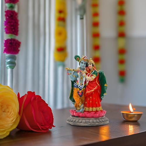 alikiki India Idol Radha Krishna Figurine - 3.9”H Hindu Murti God Krishna Radha Statue for Car Dashboard Decor Home Office Temple Mandir Altar Shrine Pooja Decor Diwali Spiritual Gifts - size: 3.9”H